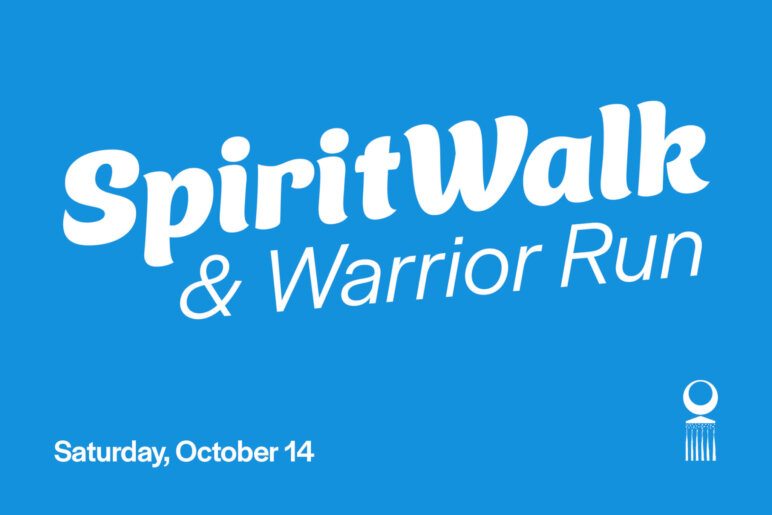 Blue background with white text. SpiritWalk logo with date.